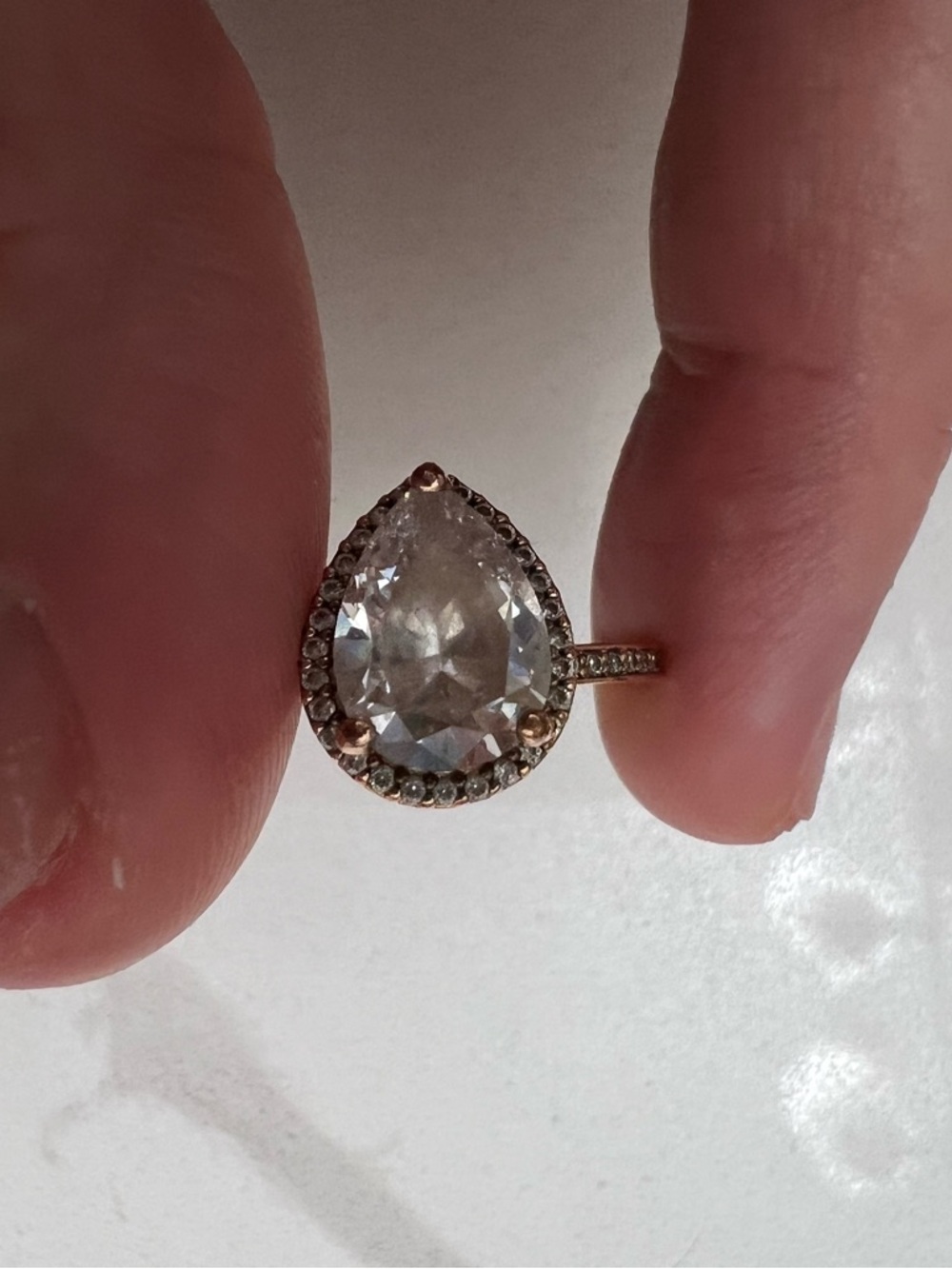 Pandora Rose Gold Teardrop Halo Ring with Clear Stone Size 7.5 - Picture 11 of 13